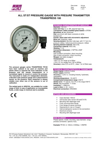 Gauge with Built-in Pressure Transmitter TR100 (Transpress 100)