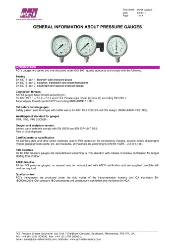 GENERAL INFORMATION ABOUT PRESSURE GAUGES