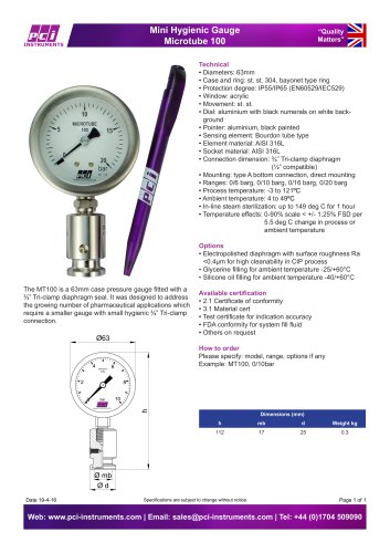 Mini Hygienic Gauge Microtube 100