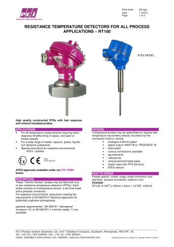 RTD (Resistance Thermometer Detector) with PT100 sensor