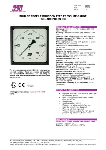 Square Profile Pressure Gauge SQ100