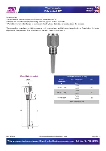 Thermowells Fabricated TW