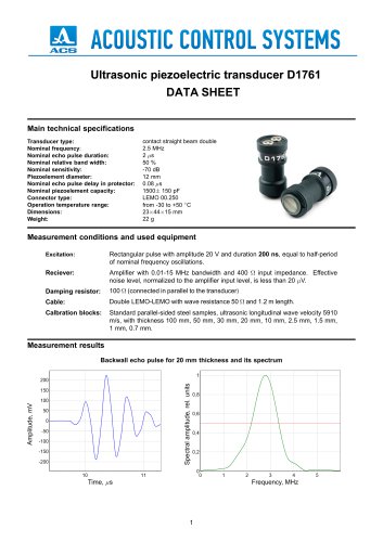 D1761 – normal-beam dual-crystal ultrasonic transducer 2.5 MHz