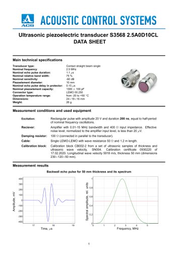 S3568 – normal beam single-crystal transducer 2.5 MHz