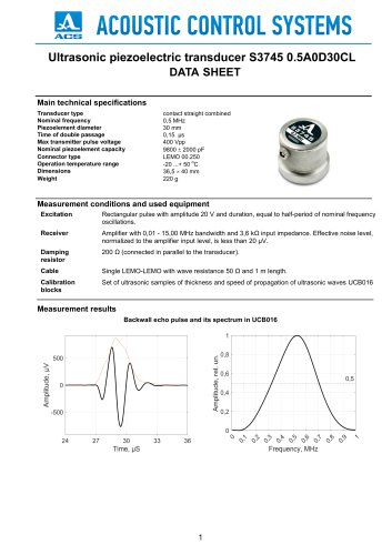 S3745 – Low frequency piezoelectric transducer 500 KHz