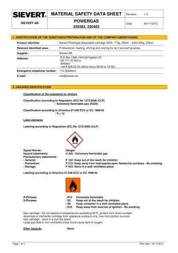 MATERIAL SAFETY DATA SHEET  POWERGAS 220383, 2 20483