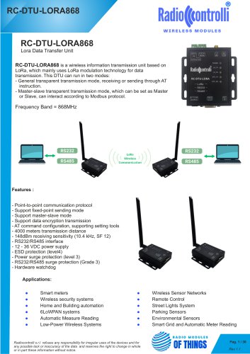 LoRa Data Transfer Unit RC-DTU-LORA868