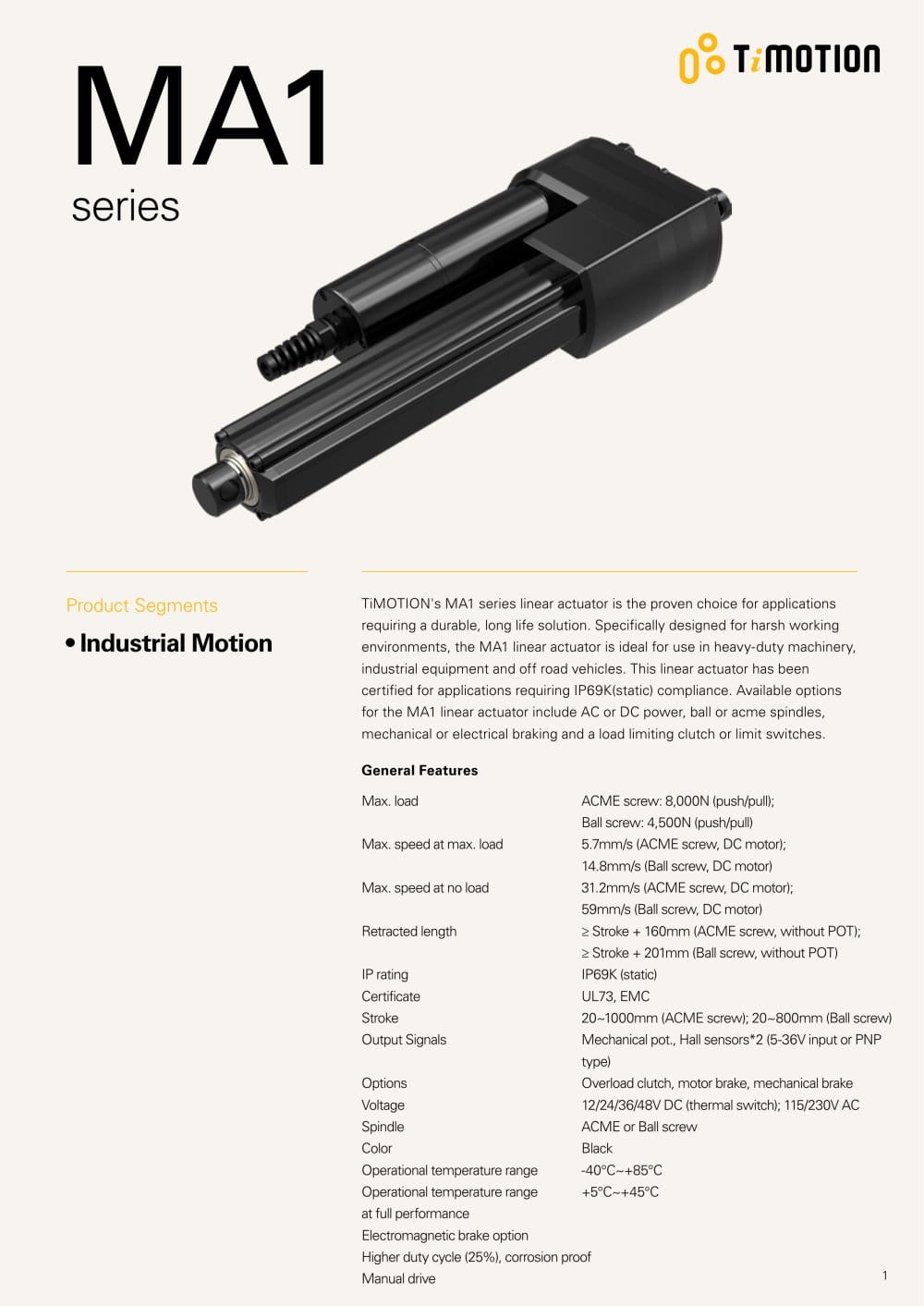 MA1 Series - TiMOTION Europe