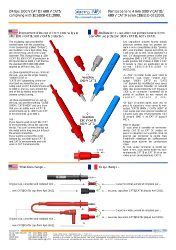  Improvement of the cap of 4 mm banana tips to  offer 1000 V CAT III / 600 V CAT IV protection