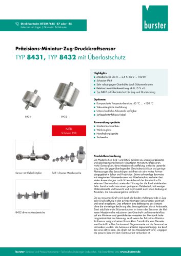 Data Sheet Precision miniature tension/compression load cells Model 8431, 8432