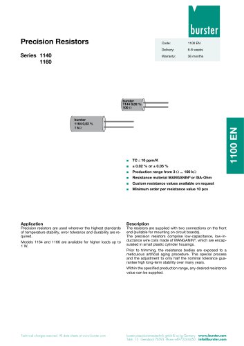 Data sheet - Precision Resistors Series 1140 /1160