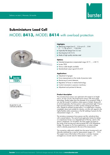 Data Sheet Subminiature Load Cell Model 8413 Model 8414 with overload protection