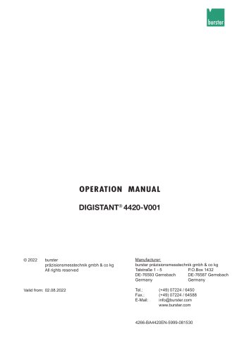 Operation Manual DIGISTANT® 4420-V001