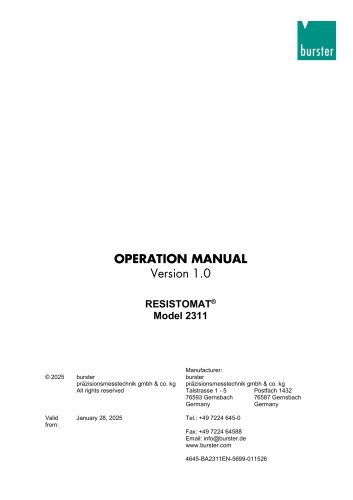 Operation Manual - RESISTOMAT Model 2311