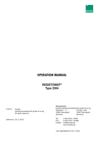 Operation Manual RESISTOMAT® Type 2304