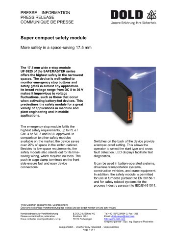 Press release E-stop module UF 6925