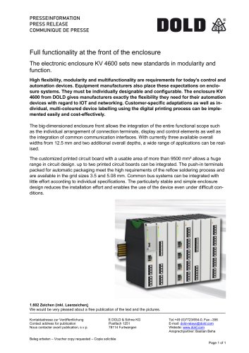Press release Electronic enclosure KV 460