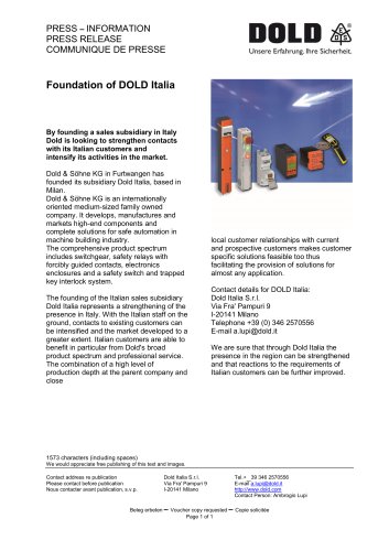 Press release Foundation of DOLD Italia