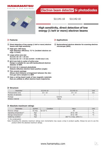 Electron beam detector Si photodiodes S11141-10/S11142-10