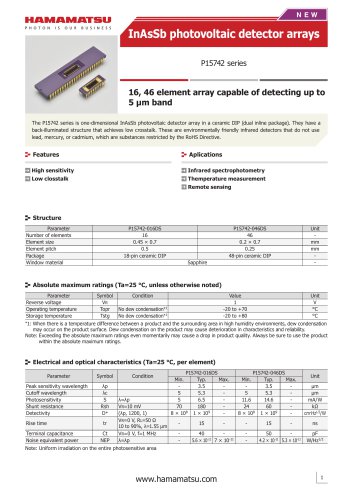 InAsSb photovoltaic detector arrays P15742 series