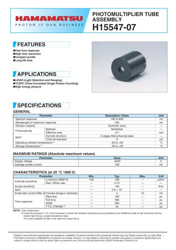 PHOTOMULTIPLIER TUBE ASSEMBLY H15547-07