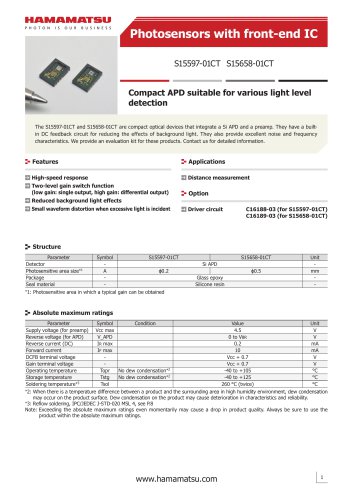 Photosensors with front-end IC S15597-01CT, S15658-01CT