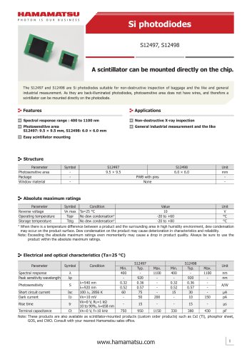 Si photodiodes S12497, S12498