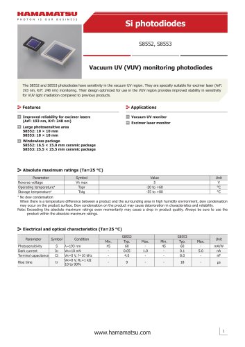 Si photodiodes S8552, S8553