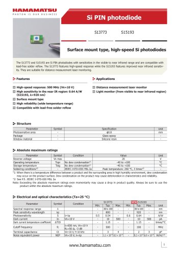 si PIN photodiode S13773, S15193