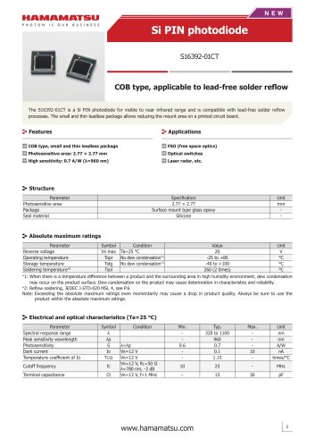 Si PIN photodiode S16392-01CT