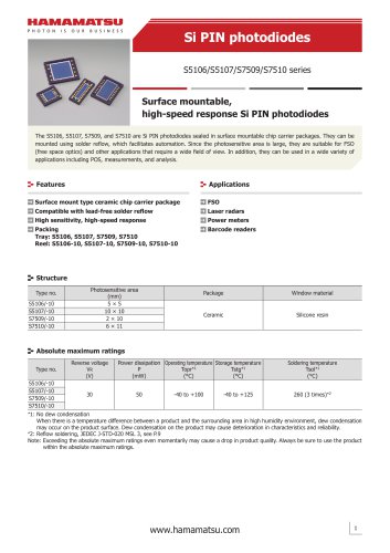 Si PIN photodiodes S5106/S5107/S7509/S7510 series