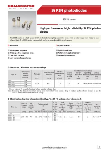 Si PIN photodiodes S5821 series