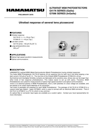 Ultrafast InGaAs MSM Photodetectors  G7096-01