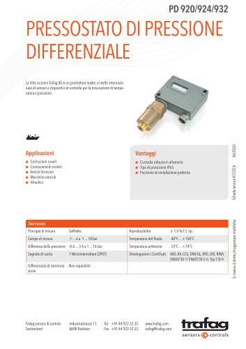 PRESSOSTATO DI PRESSIONE DIFFERENZIALE PD 920/924/932