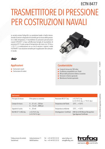 TRASMETTITORE DI PRESSIONE PER COSTRUZIONI NAVALI ECTN 8477