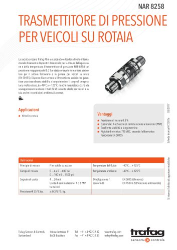 Trasmettitore di pressione per veicoli su rotaia NAR 8258