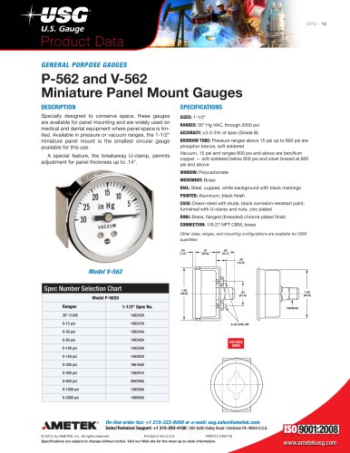P-562 and V-562 Miniature Panel Mount Gauges