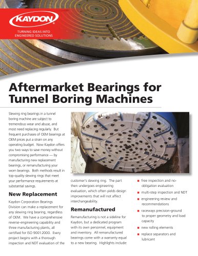 Aftermarket bearings for tunnel boring machines