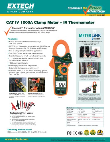 EX845: 1000A AC/DC True RMS Clamp/DMM with IR Thermometer and Bluetooth MeterLink™