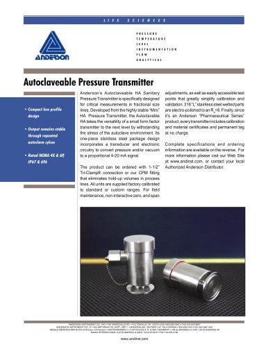 Autoclaveable Pressure Transmitters