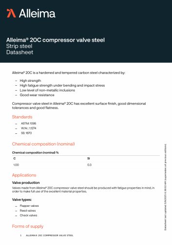 Alleima&reg; 20C compressor valve steel