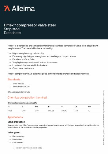 Hiflex&trade; compressor valve steel