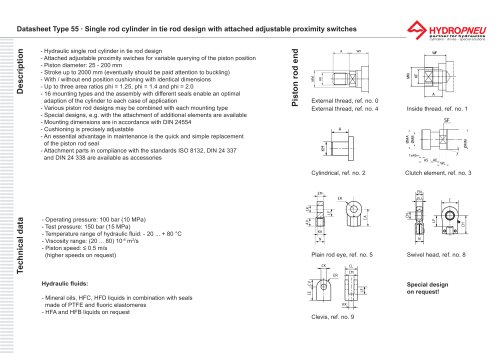 Type 55 · Hydraulic single rod cylinder in tie rod design with built-on variable proximity switches