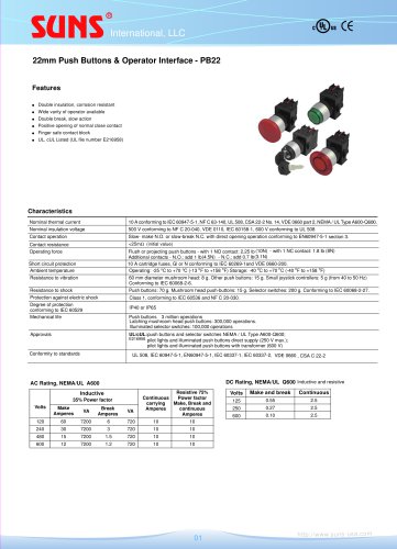 22mm Push Buttons & Operator Interface - PB22