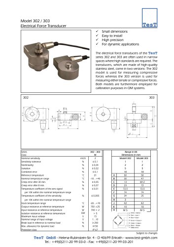 Electrical Force Transducers - Model 302 / 303