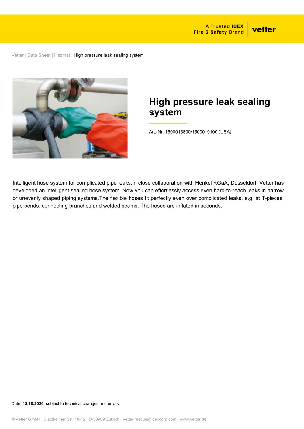 High-pressure leak sealing system - Vetter GmbH