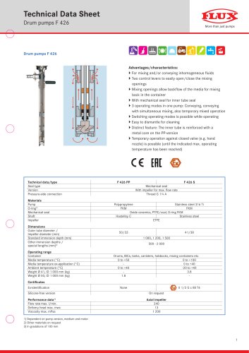 FLUX Drum pump F 426 data sheet