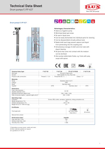 FLUX Drum pump F/FP 427 data sheet