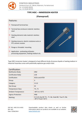 FLAMEPROOF IMMERSION HEATER IHDC Serie