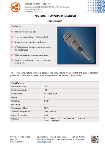 FLAMEPROOF TEMPERATURE SENSOR TSDC Serie